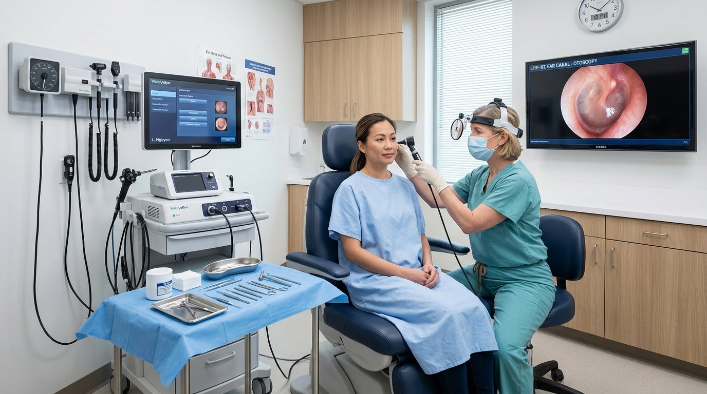 عرض تنظيف وغسيل الأذن بالميكروسكوب والشفط الدقيق